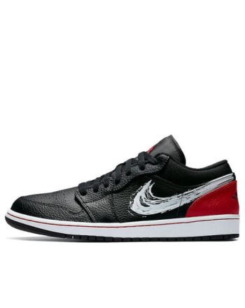 Air Jordan 1 Low ??Brushstroke Swoosh ?C Black Red?? DA4659-001