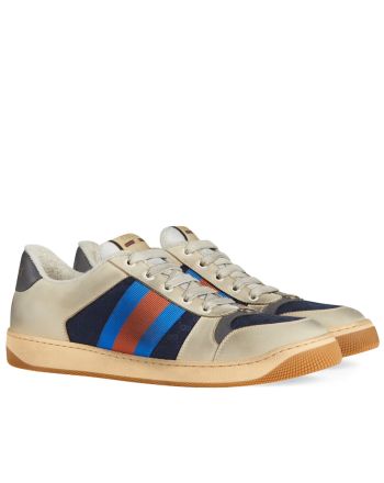 Gucci Unisex Mini GG Leather Screener Sneaker Dark Blue